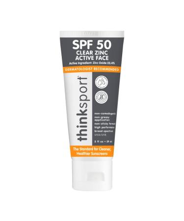 Thinksport SPF 50 Clear Zinc Active Face - Safe  Natural Mineral Sunscreen for All Skin Tones - Water Resistant Facial Sun Protection   Vegan Sun Lotion  2 Fl oz - Buy Online on GoSupps.com