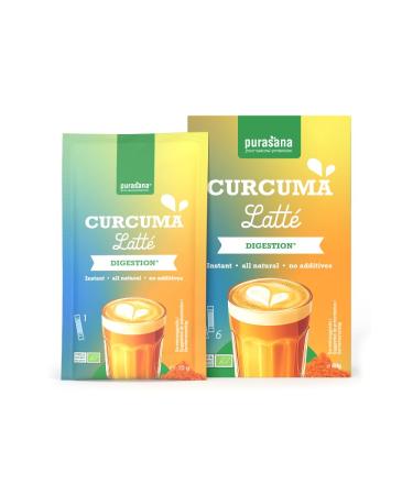 Purasana Instant Curcuma Latte 6 sticks Lait dor bio au curcuma poudre gingembre & cannelle sans gluten