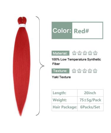 YDDM 20 Pre-Stretched Braiding Hair Extensions - 6 Pack Red Jumbo Braids for Artistic Hairstyles - Buy Online on GoSupps.com