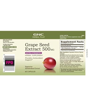 GNC Herbal Plus Grape Seed Extract 500mg - Extra Strength Antioxidant Support - 60 Capsules - Buy Online on GoSupps.com