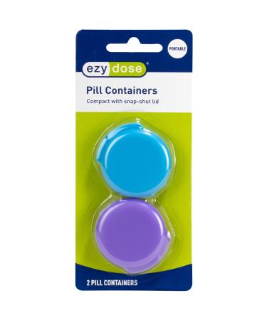 Ezy Dose Daily Round, Portable On-The-Go, Pill Box, Organizer and Vitamin Containers, Snap Shut Lids, Perfect For Traveling, Colors May Vary, 2 Pack Assorted 2-Pack