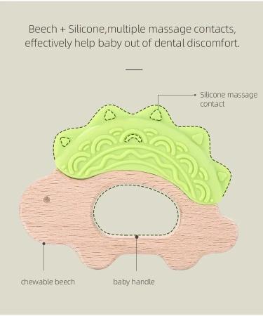 Dinosaur Baby Teether Ring | Non-Toxic Food Grade Silicone & Beech Wood | Easy Grip & Teething Pain Relief | 3+ Months (Tea Shoot Green) - Buy Online on GoSupps.com