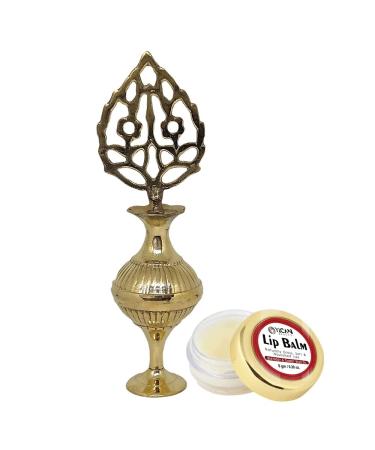 Islamic Brass Surmadani Antique Bottle Hand Pot Women Accessories Eyeliner Kajal Holder Case Vintage Engraved Crafted Wedding Party Without Surma-5 Inch with Pack of 1 YiCan Lips Balm