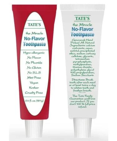 Tate's - No Flavor Toothpaste - 6.4 oz (No Flavor Toothpaste- Pack of 1) Flavor Free - Flouride Free - All Natural