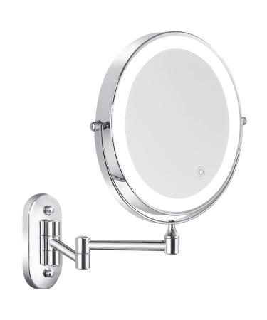 Nicesail LED Lighted Wall Makeup Mirror of 8-Inch  1X/7X-Magnification with Touch Switch  Adjustable Brightness  Rechargeable Battery(Included)  Double Sided Mirror in Chrome Finish (8in 7X) wall mirror Chrome