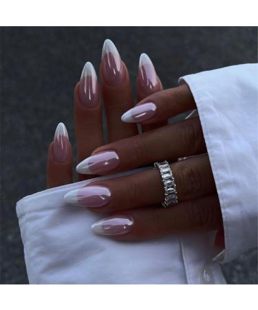 AJTUTUS French Tip Press on s Full Cover False s False s Glossy Nude False s Tip Manicure Supplies