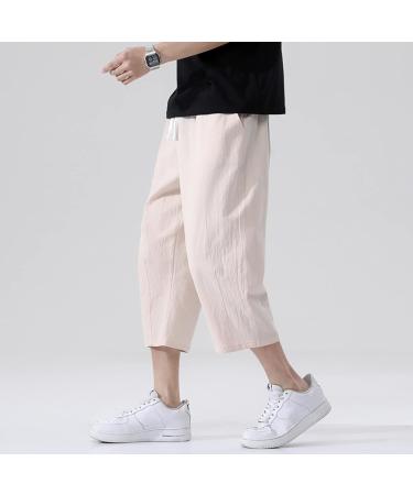 Buy CEWIFO Monochrome Cotton-Linen Jogging Pants for Men - Lightweight Rainproof Calf-Length Bike Trousers - A3-Khaki XL - International Shipping Available - Buy Online on GoSupps.com