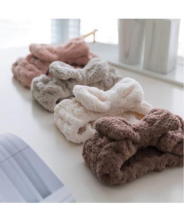 Senllori 4-Piece Spa Bowknot Hair Bands - Coral Fleece Makeup Headbands for Face Washing Showers Yoga & Skin Care - Elastic Cosmetic Accessories - Buy Online on GoSupps.com