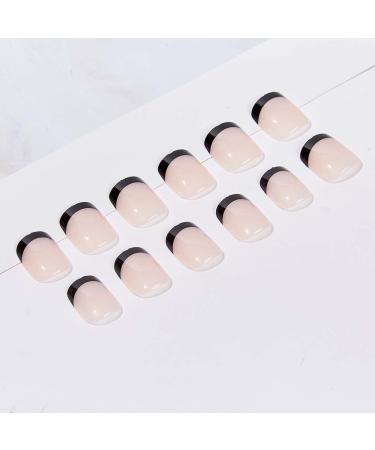RikView Press on Nails French Tip Nails Oval Nail Tips Glossy Fake Nails False Nails with Design Full Cover Acrylic Nails (Black) RikView Press on Nails French Tip Nails Oval Nail Tips Glossy Fake Nails False Nails with Design Full Cover Acrylic Nails (Black)