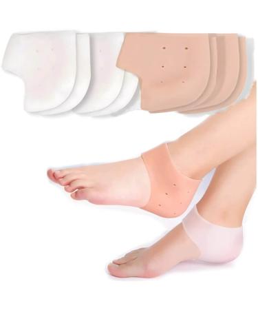 Silicone Gel Heel Sleeve 4 Pairs Breathable Heel Cushion Plantar Fasciitis Insoles Back Foot Sleeve Wrap Gel Heel Pads for Fast Heel to Instantly Relieve Pain and Pressure White & Nude