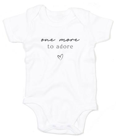 Pregnancy Baby Announcement Coming Soon Newborn One More To Adore Baby Bodysuit Vest Unisex Baby Bodysuits Cotton Short Sleeved Boys Girls
