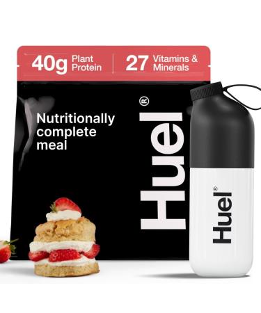 Huel Black Edition Bundle | Strawberry Shortcake 40g Vegan Protein Powder + Shaker Bottle | Nutritionally Complete Meal | 27 Vitamins & Minerals Gluten Free | Lockable Lid to Avoid Spills | BPA Free