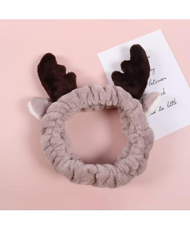 Reindeer Ear Headband Spa Headbands Cute Elk Hair Bands for Shower Yoga Makeup Face-washing Facial Head Wraps Elastic Headbands for Girls Women Ladies Boys Men Kids White brown - Buy Online on GoSupps.com