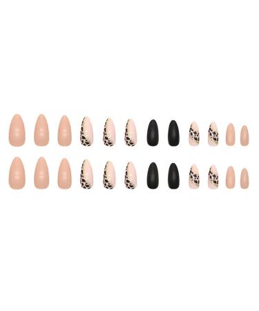 Shop Justotry 24-Piece Leopard Stiletto & Black French Press-On Nails | Glitter Almond Art | Medium Acrylic Fingernails for Women - Buy Online on GoSupps.com