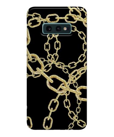 Soft TPU protective case for Samsung S10E 056 leather black elegant chains gold luxury