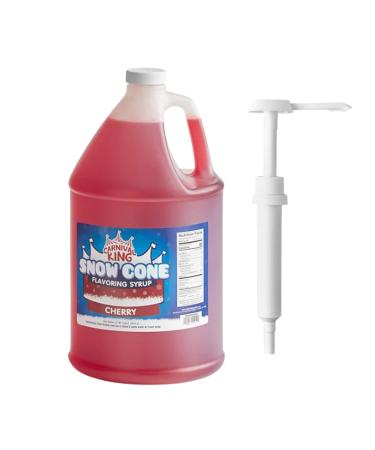 ZippySweets - Cherry Snow Cone Syrup with Complimentary Pump 1 Gallon - Makes up to 128 Delicious Shaved Ice Treats - Perfect Shaved Ice Syrup for Parties and Gatherings