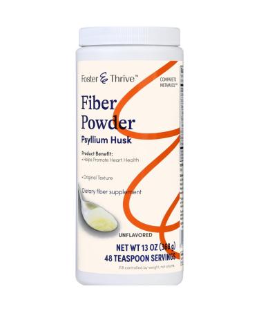 Foster & Thrive Daily Psyllium Husk Powder Supplement 4-in-1 Fiber for Digestive Health Laxative Relieves Occasional Constipation Sweetened w/Real Sugar Original Flavor 48 Doses