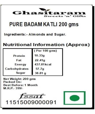 Ghasitaram Gifts Bhaidooj Gifts for Brothers - Pure BADAM KATLI 200 GMS - Buy Online on GoSupps.com