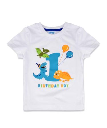 AMZTM 1st Boy Dinosaur Birthday Shirt Dinosaur First Birthday Outfits for Toddler Baby 80 White