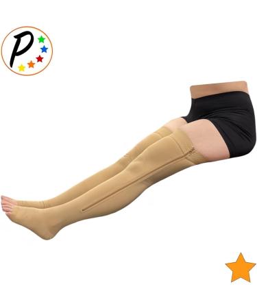 Thigh High Open Toe Compression Leg - 15-20 mmHg YKK Zipper Nude | International Shipping Available - Buy Online on GoSupps.com