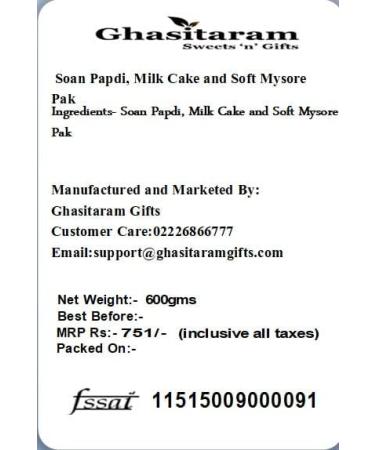 Ghasitaram Gifts Indian Sweets - Diwali Gifts Diwali Sweet - Soan Papdi Milk Cake and Soft Mysore Pak - Buy Online on GoSupps.com