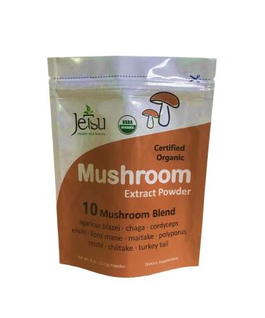 Mushroom Extract Powder - Powerful 10 Blend, Organic Lions Mane, Cordyceps, Reishi, Shiitake, Turkey Tail Mushrooms Nootropic Brain Supplement for Energy, Calm, Focus & Immune System Booster