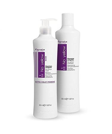 Fanola No Yellow Shampoo & Mask 11.8 oz / 2pk - Anti Brass Purple Shampoo & Hair Mask - Color Depositing Toner for Blonde Silver Gray and Highlighted Hair - Remove Yellow & Brass from Bleached Hair 11.83 Fl Oz (Pack o...