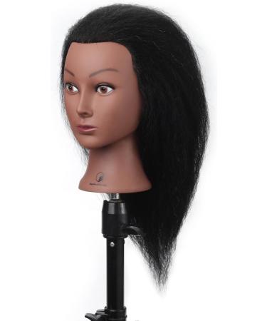 Desire of Goods Afro Training Head - Real Dark Brown Hair - 40 cm Hairdressing Mannequin with Stand - International Shipping Available - Buy Online on GoSupps.com
