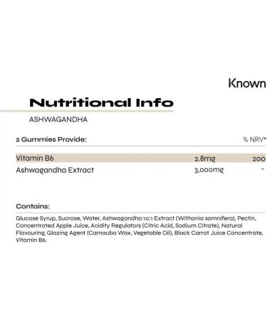 Known Nutrition Ashwagandha Gummies 3000MG High Strength with Vitamin B6 - 60 Apple Flavour Gummies for Natural Stress Reduction - Buy Online on GoSupps.com