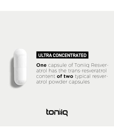 Toniiq Ultra High Purity Resveratrol Capsules - 98% Trans-Resveratrol - Highly Purified and Bioavailable - 180 Caps Reservatrol Supplement 180 Count (Pack of 1) - Buy Online on GoSupps.com
