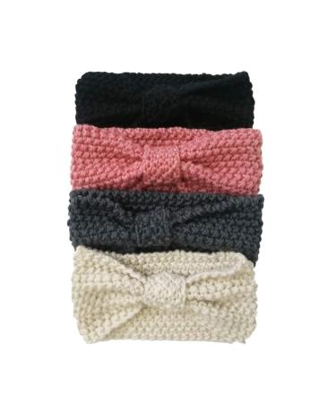 4 Pack Women's Knitted Headbands - Elastic Bow Wool Turban Hair Wraps in Red Gray Black Pink - Stylish Winter Accessories - Buy Online on GoSupps.com