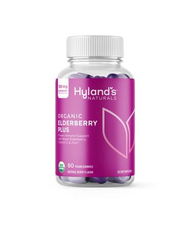 Hyland's Organic Elderberry Plus Gummies Organic Black Elderberry with ZINC and Vitamin C Immune Support Supplement for Adults 60 Vegan Gummies (30 Days) Adult - 60 Count 60 Count (Pack of 1)