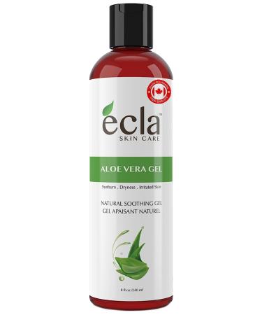 Ecla Skin Care (8 oz / 240 ml) After Sun Aloe Vera Gel 100% Pure Aloe Vera Gel for Face Body & Hair Cold-Pressed Aloe Vera Juice Soothing Organic Aloe Vera Gel Alcohol Free