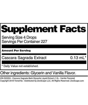 Cascara Sagrada Bark Glycerite Liquid Extract - Vanilla Flavor (1 oz) | 1:5 Concentration - International Shipping - Buy Online on GoSupps.com