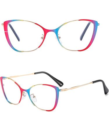 Blue Light Blocking Cat Eye Glasses for Men & Women | Retro UV400 Clear Lens | Colorful Gold Fashion Eyewear - Buy Online on GoSupps.com