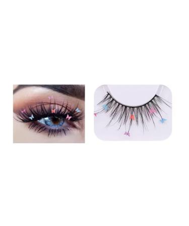 False Lashes W/Colorful Heart/Black Heart/Colorful Flower/Butterfly Makeup DIY Dramatic Glitter Sequin Lashes Comfortable (Color : Butterfly)