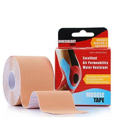 Kinesiology Tape Strapping Taping Athletic Sports Tape for Men Knee Shoulder Elbow Ankle Neck Muscle Superior Waterproof Adhesion Non Latex Safe for Kids Pregnant Women Cream - Buy Online on GoSupps.com