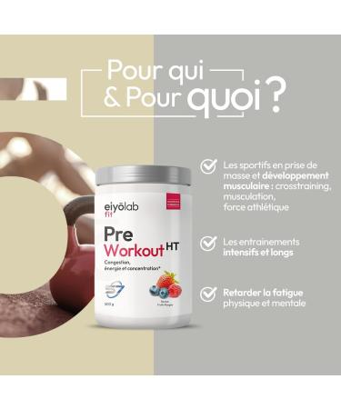 PRE WORKOUT HT | Booster Musculation sans Cr atine | 3g de B ta-Alanine + 3g d'Arginine + 4g de Citrulline + 200mg de Caf ine + S7 | nergie + Congestion Musculaire | 500g | Fruits Rouges | Eiyolab Fruits rouges 500g - Buy Online on GoSupps.com