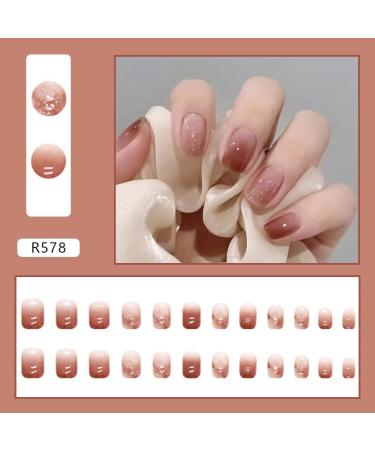 Red Brown Gradient Square Press on Nails - Acrylic Glossy Finish - Full Cover False Nails for Women | R578 - Buy Online on GoSupps.com