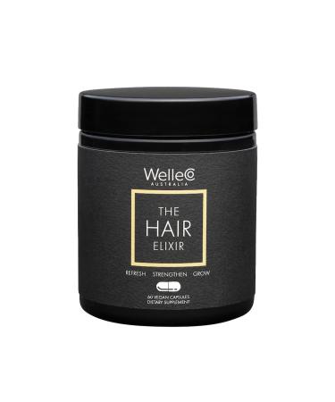 WelleCo The Hair Elixir Vegan Hair Care Supplement with Biotin  Iron  Zinc & Rhodiola  Promotes Hair Growth & Thickness and Helps Reduce Breakage  Gluten Free Hair Skin and Nails Vitamins  60 Capsules