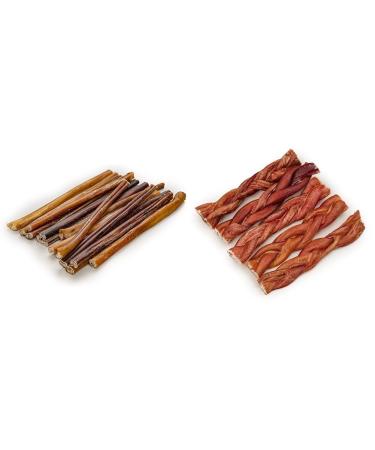Loyalty Dog Treats Beef Bully Sticks Natural Single Ingredient Dehydrated Dental Chew 12 inch (Pack of 15) & Beef Braided Bully Stick Natural Single Ingredient Dehydrated Dog chew