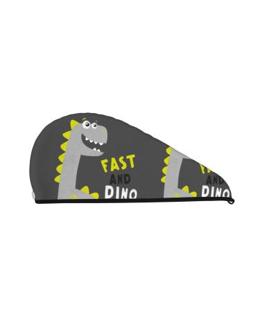 Cute Dinosaur Skate On Grey Background Microfiber Hair Towel Soft Super Absorbent Hair Towel Wrap for Women Coral Velvet Quick Dry Hair Cap for Long Curly and Thick Hair