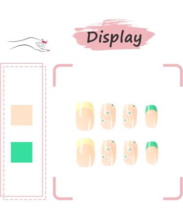 24Pcs Short French Green Press on Nails with Glue - Elegant Square False Nails for Women & Girls | Glossy Acrylic, Full Cover Stick on Nails - Style 7 - Buy Online on GoSupps.com