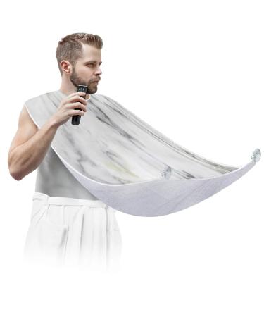Retro Marbles Beard Bib Apron Beard Bib Hair Catcher for Men Shaving and Trimming Non-Stick Waterproof Beard Cape Grooming Cloth with 2 Suction Cups Gifts for Men