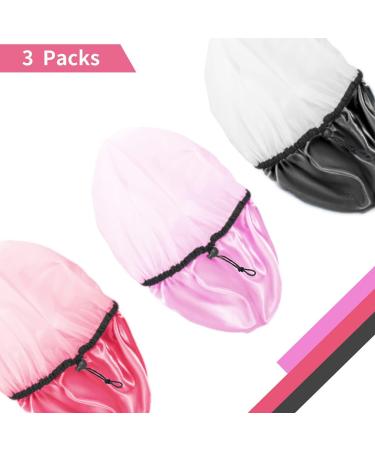 Auban Adjustable Reusable Extra Large Shower Cap - Waterproof Bathing Cap for Women - 3 Colors (Pink, Rose Red, Black) - Buy Online on GoSupps.com