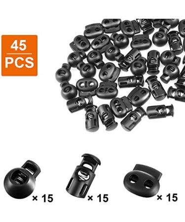Plastic Cord Lock 45Pcs  Single Hole/Double Hole Cord Stopper  Spring Cord Toggle for Drawstrings/Paracord/Shoelaces  Black Elastic Cord Adjuster by Double Elite Mixed 45 pcs - Buy Online on GoSupps.com