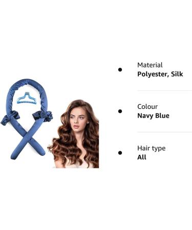 Heatless Curls Headband Kit - Navy Blue | Hair Styling Tools for Long Medium Hair | Curling Rod Wrap with Scrunchies and Hair Clip - Buy Online on GoSupps.com