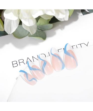 Sethexy Swirl Artificial French Nails | 24 Shiny Blue Acrylic Stick-On Nails for Women & Girls - Buy Online on GoSupps.com
