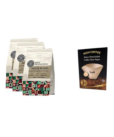 Sirius Coffee House Blend Roasted Ground Filter Coffee Set of 3+Coffee Filter Papers 40 PCS Size 1X4 (Gift Set)