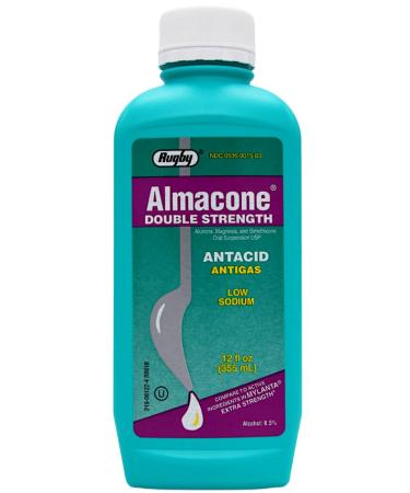 Rugby Almacone Double Strength Antacid Antigas Alumina Magnesia Simethicone Oral Suspension USP - 12 Fl Oz